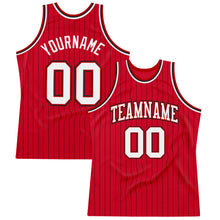 Load image into Gallery viewer, Custom Red Black Pinstripe White-Black Authentic Basketball Jersey
