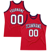 Load image into Gallery viewer, Custom Red White Pinstripe White-Navy Authentic Basketball Jersey
