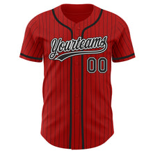 Load image into Gallery viewer, Custom Red Black Pinstripe Black-White Authentic Baseball Jersey
