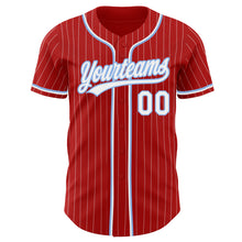 Load image into Gallery viewer, Custom Red White Pinstripe White-Light Blue Authentic Baseball Jersey
