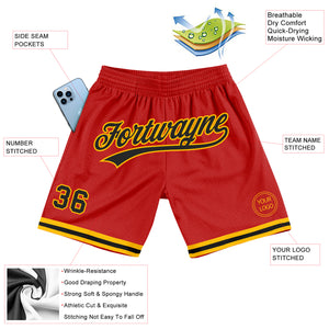 Custom Red Black-Gold Authentic Throwback Basketball Shorts