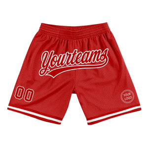 Custom Red White Authentic Throwback Basketball Shorts