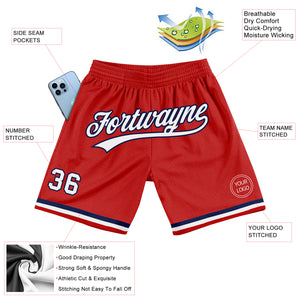 Custom Red White-Navy Authentic Throwback Basketball Shorts