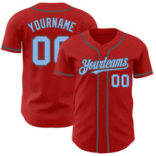 Load image into Gallery viewer, Custom Red Light Blue-Steel Gray Authentic Baseball Jersey

