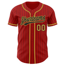 Load image into Gallery viewer, Custom Red Black Pinstripe Old Gold Authentic Baseball Jersey
