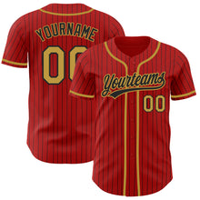 Load image into Gallery viewer, Custom Red Black Pinstripe Old Gold Authentic Baseball Jersey
