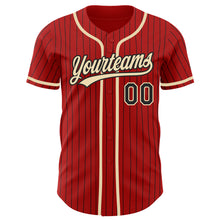 Load image into Gallery viewer, Custom Red Black Pinstripe City Cream Authentic Baseball Jersey
