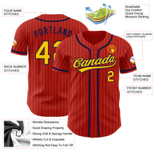 Load image into Gallery viewer, Custom Red Yellow Pinstripe Navy Authentic Baseball Jersey
