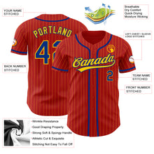 Load image into Gallery viewer, Custom Red Yellow Pinstripe Royal Authentic Baseball Jersey
