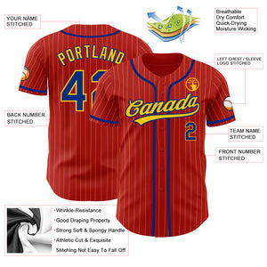 Custom Red Yellow Pinstripe Royal Authentic Baseball Jersey