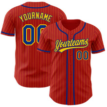 Load image into Gallery viewer, Custom Red Yellow Pinstripe Royal Authentic Baseball Jersey
