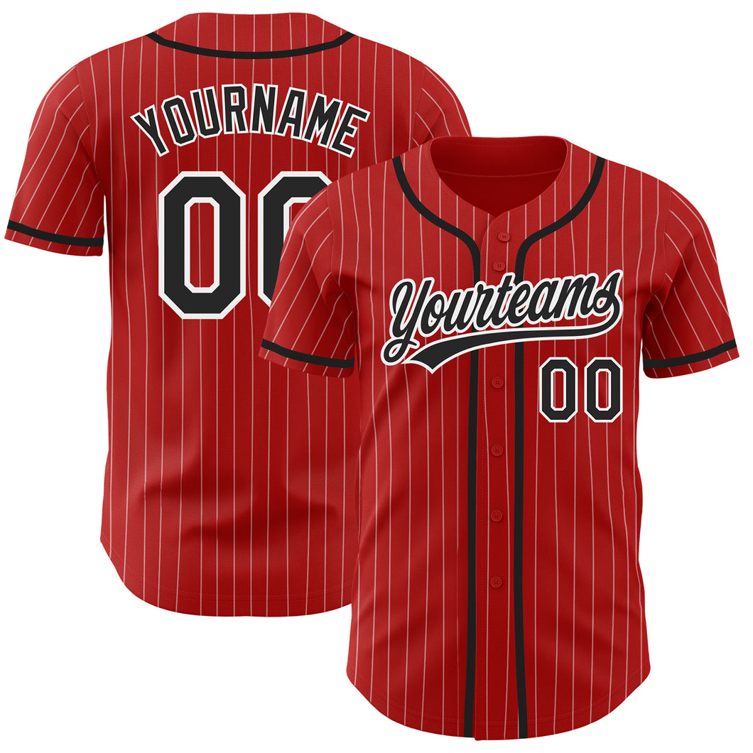 Custom Red White Pinstripe Black Authentic Baseball Jersey