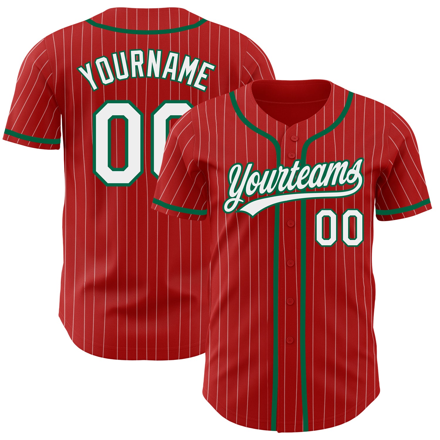 Custom Red White Pinstripe Kelly Green Authentic Baseball Jersey Sale Fcustom