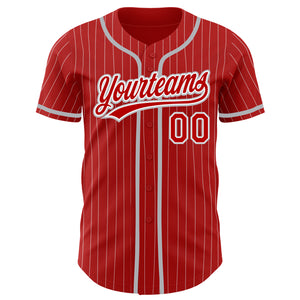 Custom Red White Pinstripe Gray Authentic Baseball Jersey