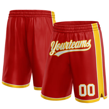 Custom Red White-Yellow Authentic Basketball Shorts