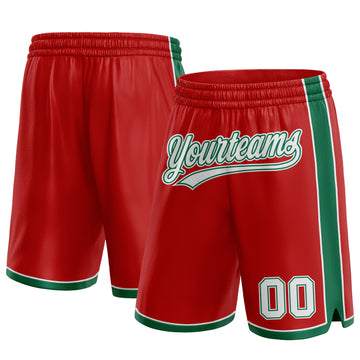 Custom Red White-Kelly Green Authentic Basketball Shorts