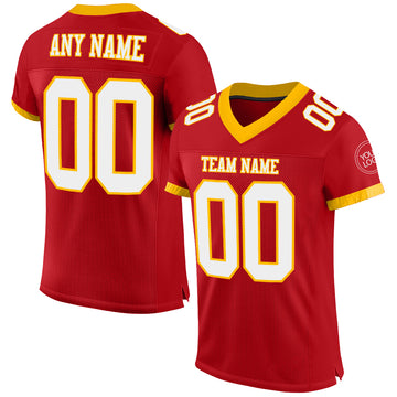 Custom Red White-Gold Mesh Authentic Football Jersey