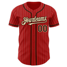 Load image into Gallery viewer, Custom Red White Pinstripe Brown-City Cream Authentic Baseball Jersey
