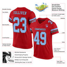 Load image into Gallery viewer, Custom Red Light Blue-Steel Gray Mesh Authentic Football Jersey
