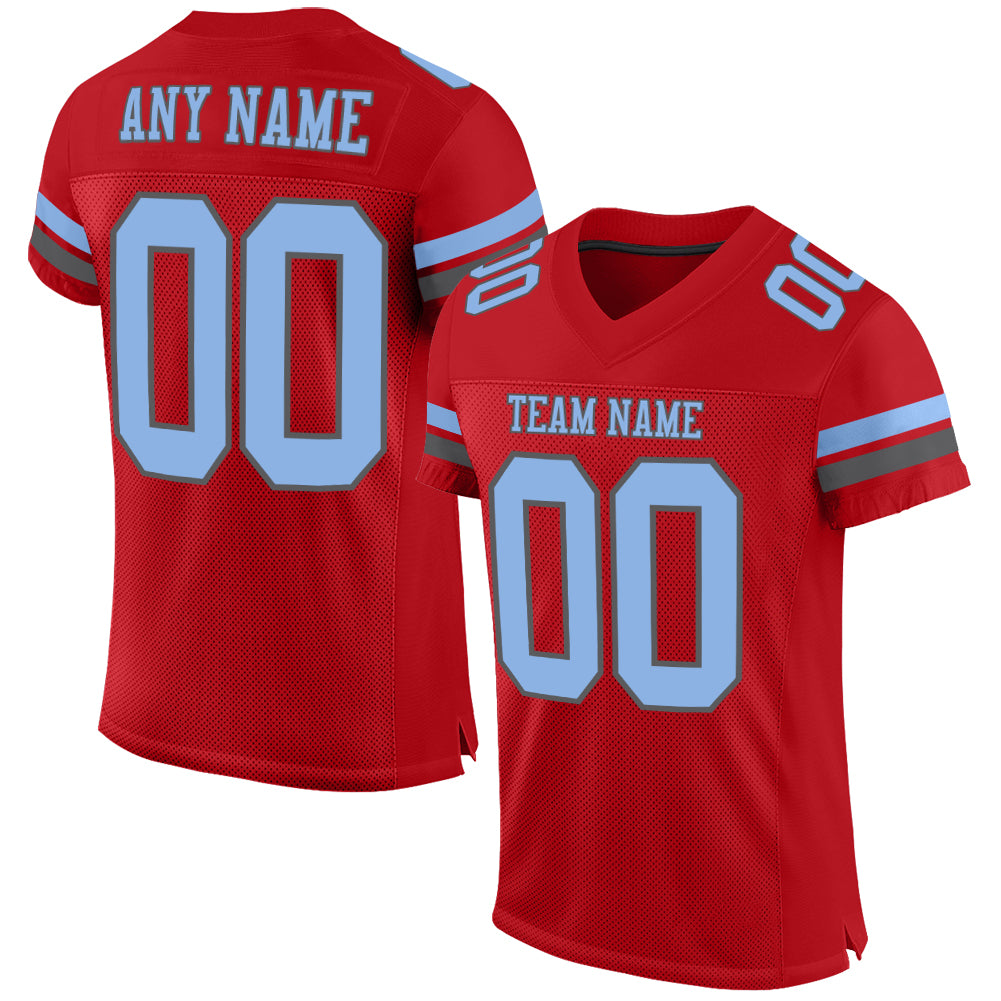 Custom Red Light Blue-Steel Gray Mesh Authentic Football Jersey