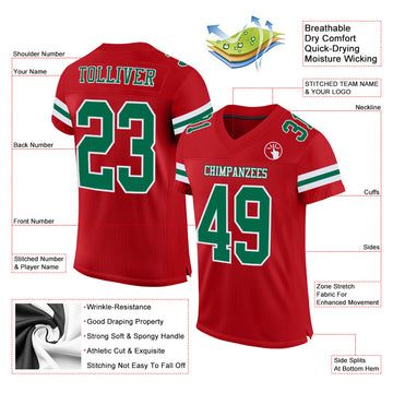 Custom Red Kelly Green-White Mesh Authentic Football Jersey