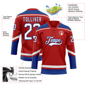 Custom Red White-Royal Hockey Lace Neck Jersey