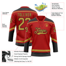 Load image into Gallery viewer, Custom Red Old Gold-Black Hockey Lace Neck Jersey
