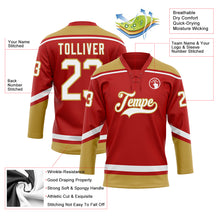 Load image into Gallery viewer, Custom Red White-Old Gold Hockey Lace Neck Jersey
