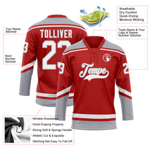 Load image into Gallery viewer, Custom Red White-Gray Hockey Lace Neck Jersey
