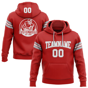 Custom Stitched Red White-Gray Football Pullover Sweatshirt Hoodie