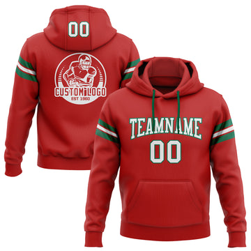 Custom Stitched Red White-Kelly Green Football Pullover Sweatshirt Hoodie