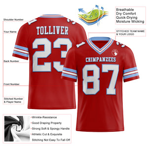 Custom Red White-Light Blue Mesh Authentic Football Jersey