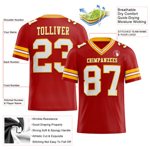 Custom Red White-Gold Authentic Football Jersey