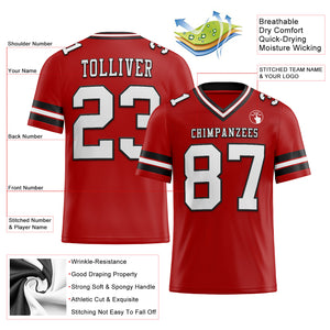 Custom Red White-Black Mesh Authentic Football Jersey