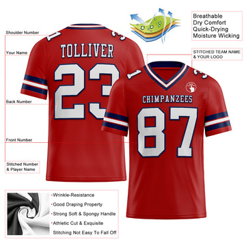 Custom Red White-Navy Mesh Authentic Football Jersey