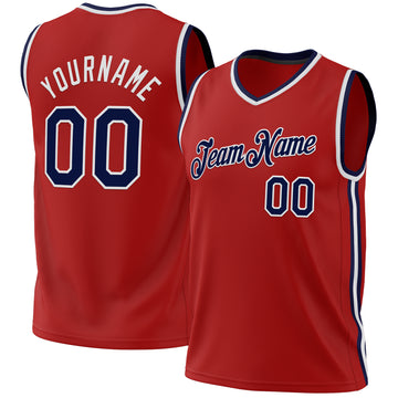 Custom Red Navy-White Authentic Throwback Basketball Jersey