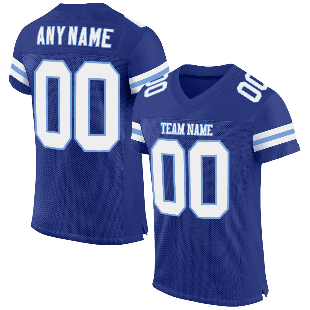 Custom Royal White-Light Blue Mesh Authentic Football Jersey