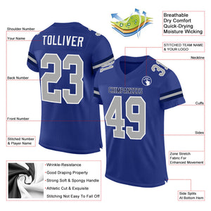 Custom Royal Gray-White Mesh Authentic Football Jersey