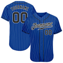 Load image into Gallery viewer, Custom Royal White Pinstripe Black-White Authentic Baseball Jersey
