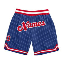 Load image into Gallery viewer, Custom Royal White Pinstripe Red-White Authentic Basketball Shorts
