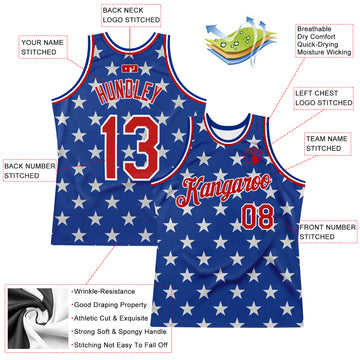Custom Royal Red-White 3D Pattern Design American Flag Authentic Basketball Jersey