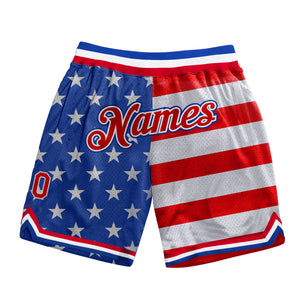 Custom Royal Red-White 3D Pattern Design American Flag Authentic Basketball Shorts