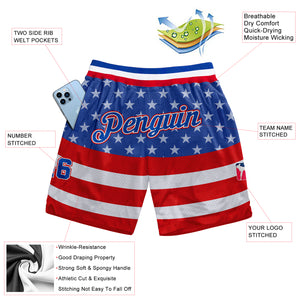 Custom Royal Royal-Red 3D Pattern Design American Flag Authentic Basketball Shorts