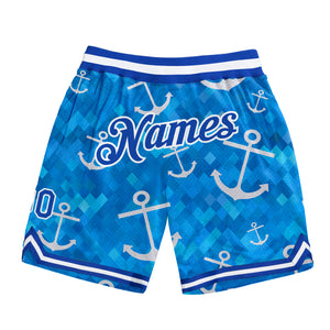 Custom Royal Royal-White 3D Pattern Design Anchors Authentic Basketball Shorts