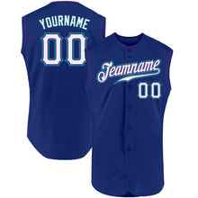 Load image into Gallery viewer, Custom Royal White Purple-Teal Authentic Sleeveless Baseball Jersey
