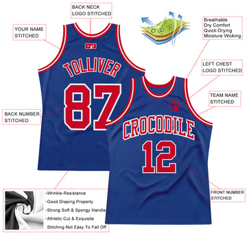 Custom Royal Red-White Authentic Throwback Basketball Jersey