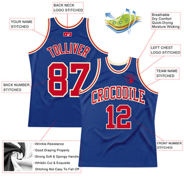 Custom Royal Red-Cream Authentic Throwback Basketball Jersey