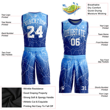 Custom Royal White-Light Blue Round Neck Sublimation Basketball Suit Jersey