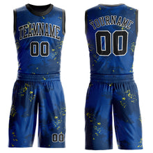 Load image into Gallery viewer, Custom Royal Black-Gold Round Neck Sublimation Basketball Suit Jersey
