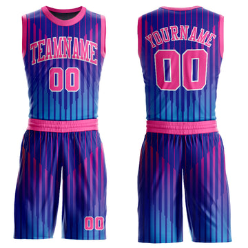 Custom Royal Pink-White Round Neck Sublimation Basketball Suit Jersey